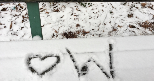 Bank im Wald bei Schnee